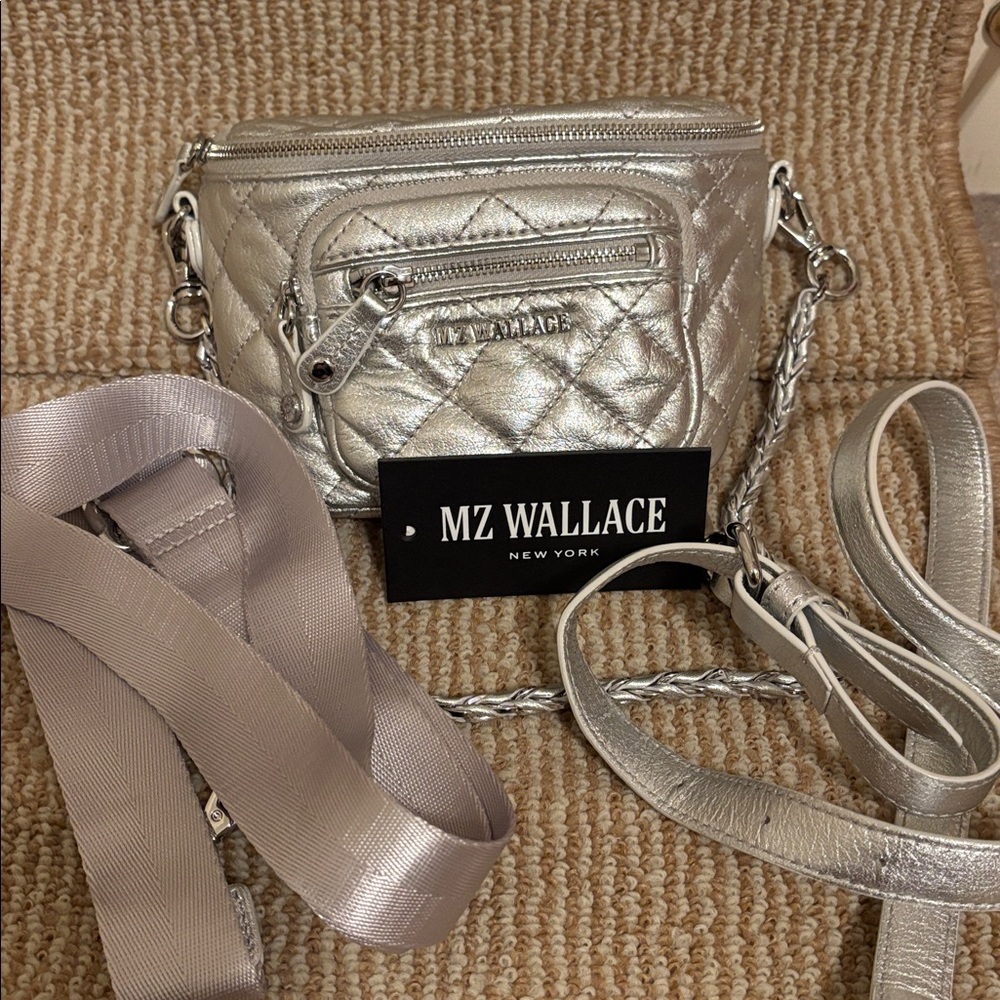 MZ Wallace Micro Crosby Silver Leather Quilted Sling - Picture 8 of 12